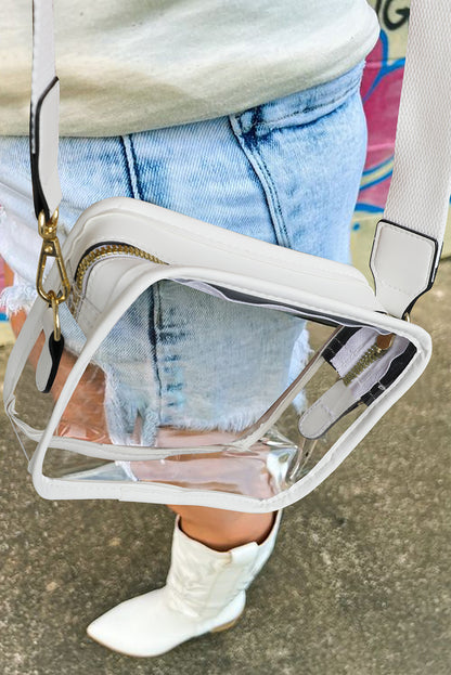 White Clear Leather Strap Crossbody Bag