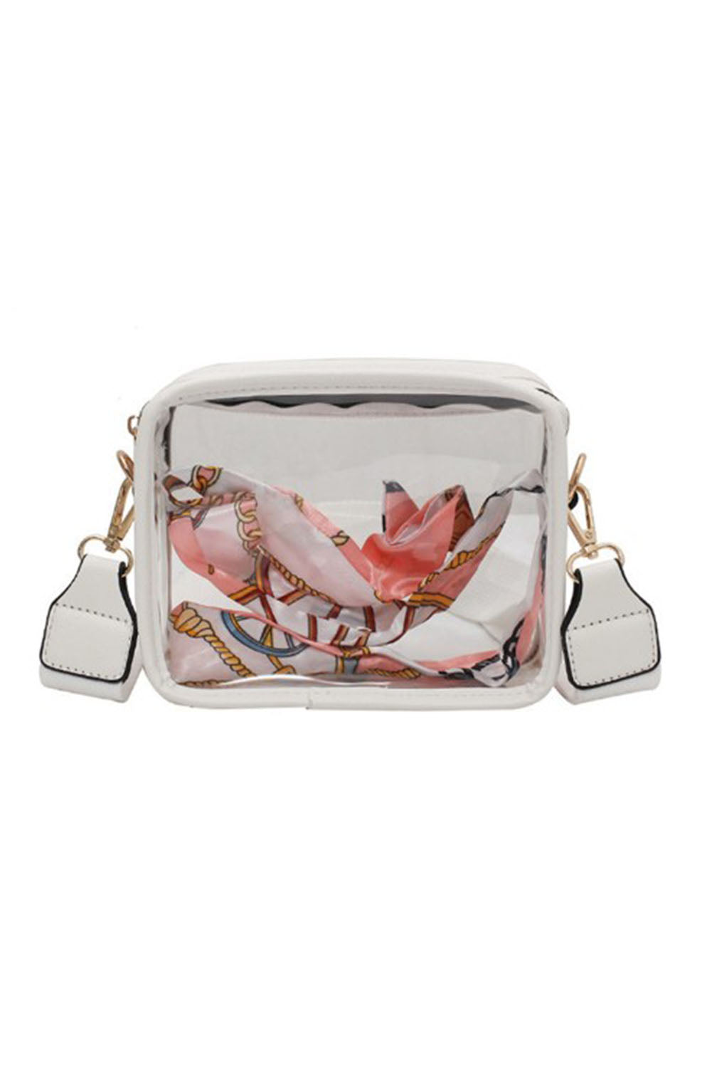 White Clear Leather Strap Crossbody Bag